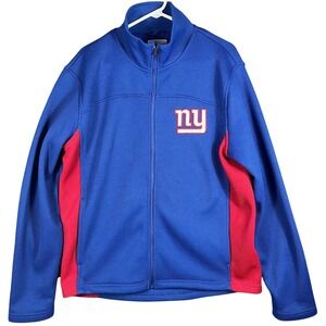NFL New York Giants Jacket Mens Large Blue Red Full Zip Waffle Knit Fleece Lined